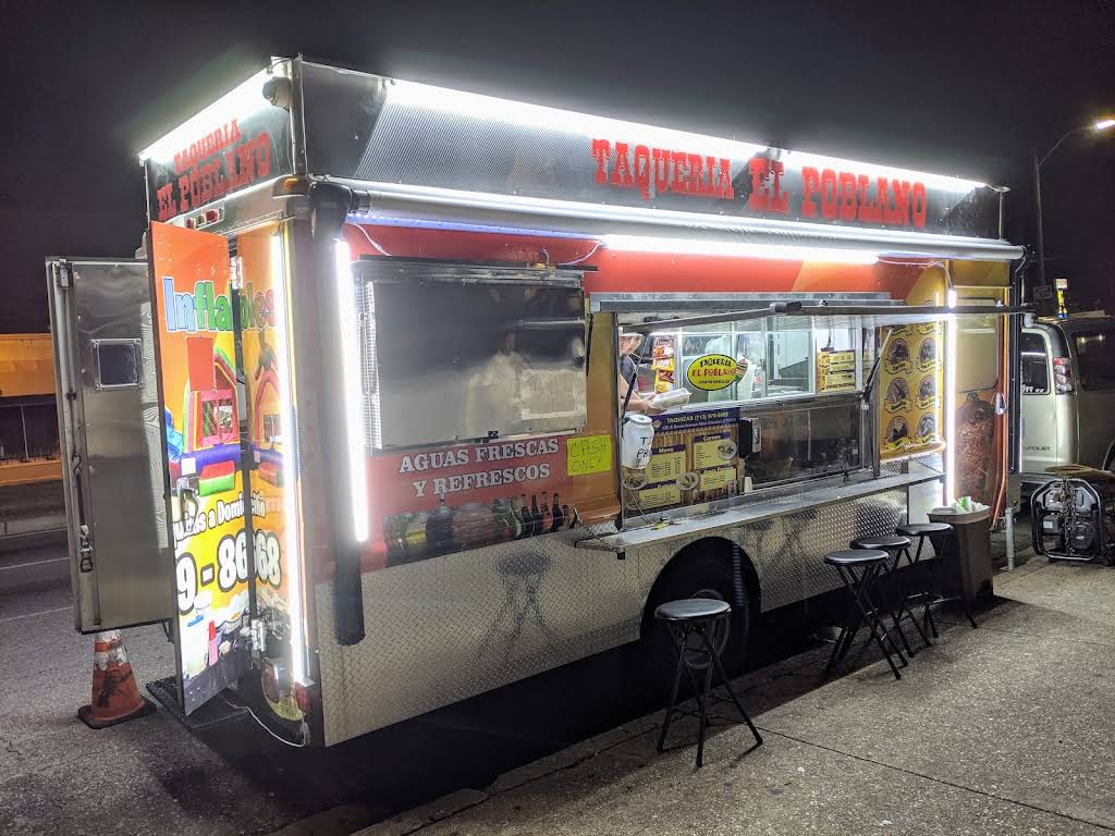 Taqueria El Poblano food truck at night